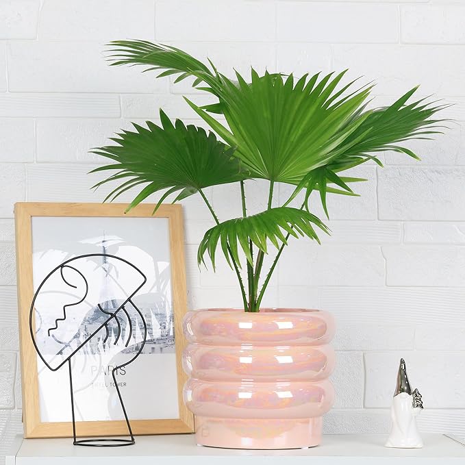 7.8 Inch Ceramic Plant Pots for Indoor Plants, Rainbow Pearl Glaze Planter with Planters for Plants with Drainage Hole, Orchid Pots, Succulent Pot, Flower Pot (Pink)