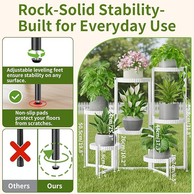 7 Tier Large Plant Stand Indoor, 7.9 Inch Wide Tall Corner Metal Plant Stands Outdoor for Multiple Plants, Folable Tiered Flower Display Holder Rack Shelf for House Patio Garden - WhiteFloroma