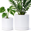 D'vine Dev 6.5 Inch & 8.2 Inch Ceramic Planter Pots for Plants with Drainage Hole and Saucer, Medium Plant Pots Set, White, 94-G-M-1
