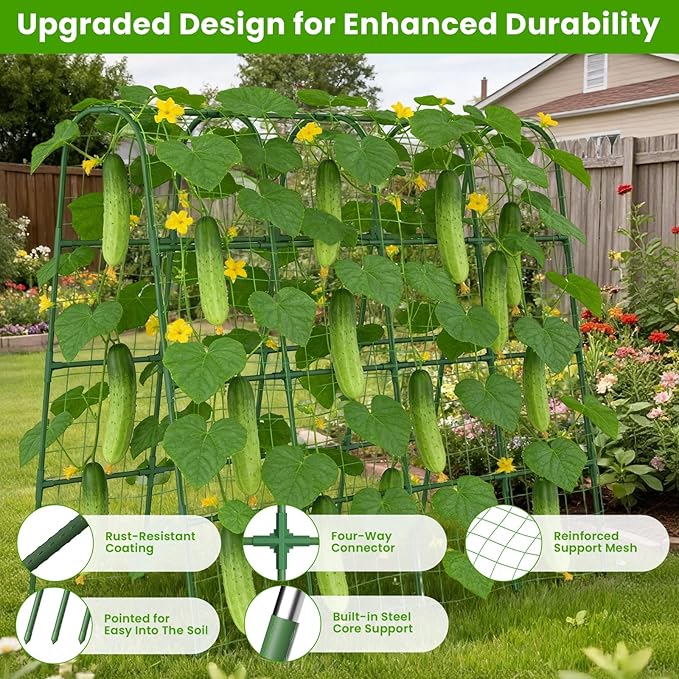 Cucumber Trellis for Raised Bed, U-Shape Garden Trellis for Climbing Plants Outdoor, Metal Arch Vegetables Trellis, Plant Support for Grape Vine Beans Squash Peas Flower