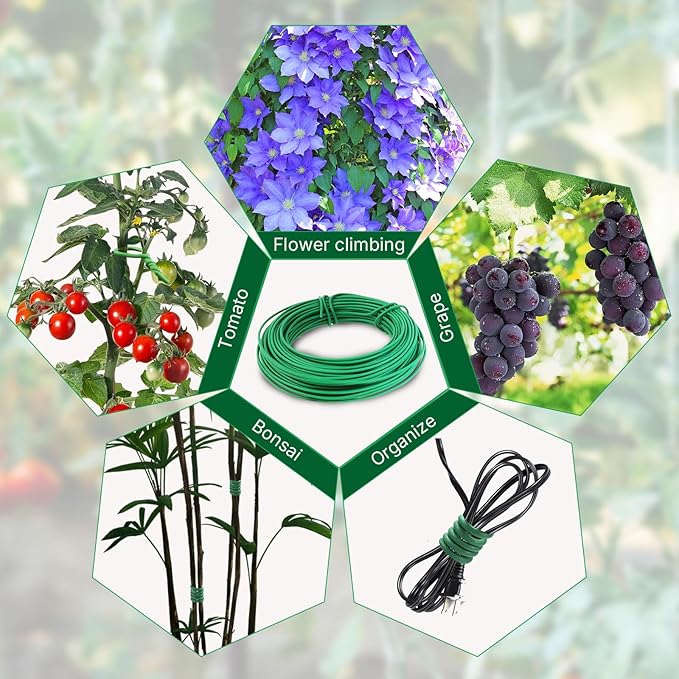 100FT Soft Plant Ties, 2.5mm Heavy Duty Rubber Coated Garden Twist Tie with Metal Core, Reusable Damage-Free Support for Tomatoes, Climbing Plants, Vegetables & Vines