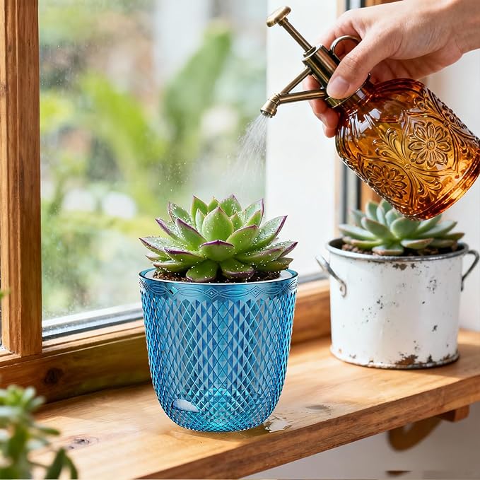 QCQHDU 2-Pack Self Watering Pots, 7.2 Inch Plant Pots with Drainage Holes and Water Filling Port, Garden Planter for Indoor Plants (Klein Blue)