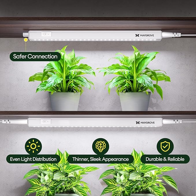 Maygrove Grow Lights for Indoor Plants, Sunlike Full Spectrum 5000K 1FT LED Growing Lamp 28W (4 x 7W), T5 Grow Light Strip for Seed Starting, Vegetables, Linkable, White, 4-Pack