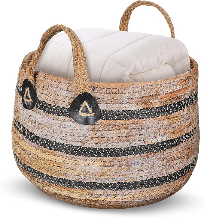 Zerodeko Woven Storage Baskets Straw Planter Basket Toy Blanket Organizer Seagrass Laundry Large Wicker Plant Tree for Dirty Clothes Pillows