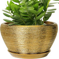 Ceramicfor Ceramic Planter 11 Inch - Indoor Plant Pot with Drainage Hole and Saucer Large Planter for Outdoor Plants Mid-Century Decorative Flower Pot for Home Decor Gold