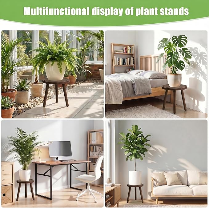 Wood Plant Stands Indoor, Updated Single Plant Stand Modern Plant Table for Large Plants, Wooden Plant Stool, Tall Plant Holder Small Round Side for Living Room, Balcony, Office (Dark Brown)
