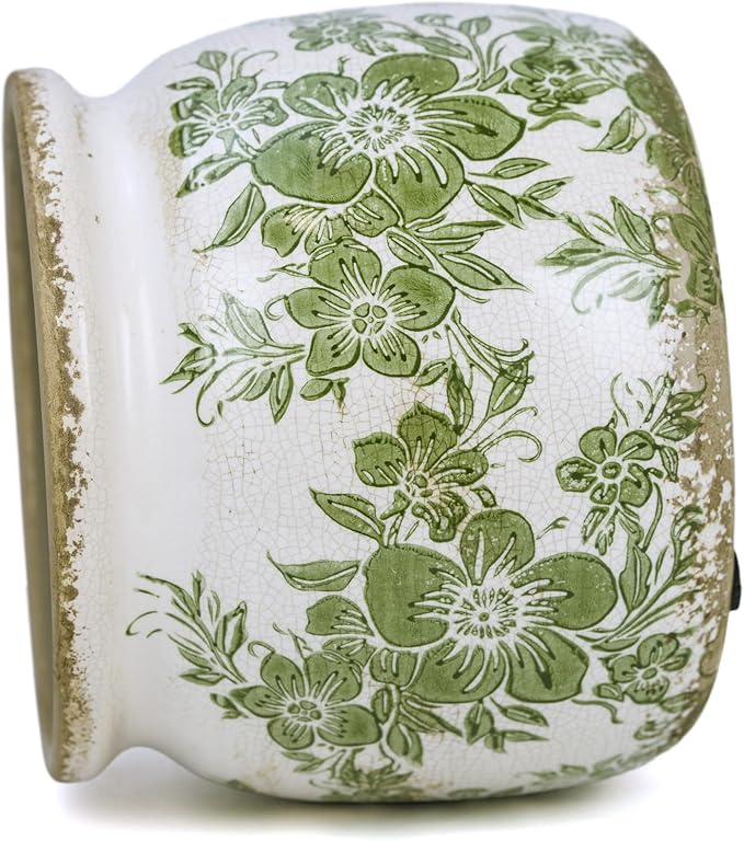 Dosayes Flower Pot,Vintage Ceramic Pot for Planter with Drainage Holes, 6.29 inch Ice Crack Glazed Indoor Planters Pot for Indoor,Tucan Home Decor,Gardening Gifts,Green (Traditional)