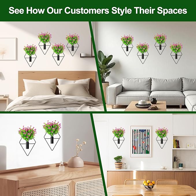 2 Pack Wall Decor Hanging Planters with Artificial Plants Metal Hanging Vase Indoor Plants Holder Modern Boho Wall Art for Bathroom Bedroom Living Room Office (Black Eucalyptus)