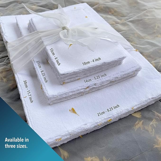 Wanderings Handmade Deckled Edge Paper with Real Flower Petal - 4"x6” - Thick 150 GSM - 50 Pack - Place Cards, Blank Name Cards for Table Setting, Gift Tags, Invitations, Save the Date, Greeting Cards