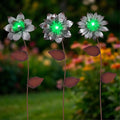 Metal Floral Garden Stake Outdoor Glow in Dark Silver Plant Pick Water Proof Metal Flower Stick Décor for Lawn Yard Patio,3 PCS