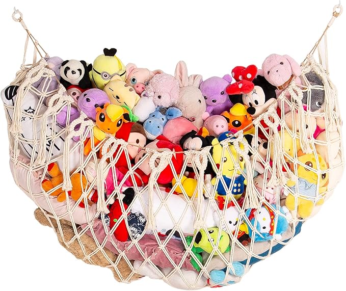 YKBU Stuffed Animal Net or Hammock Wall Hanging Net for Stuffed Animal Storage Macrame Toy Display Plush Toy Holder Soft Toy Organizer for Nursery Baby Bedroom Playroom-Cream