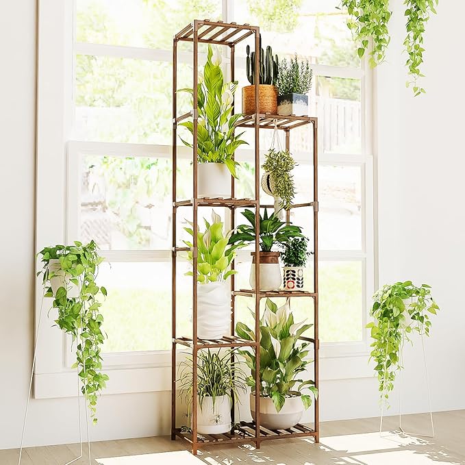 Bamworld Plant Stand Indoor Outdoor 7 Tier Tall Large Wood Plant Shelf Multi Tier Flower Stands Garden Shelves Wooden Plant Display Holder Rack for Living Room Corner