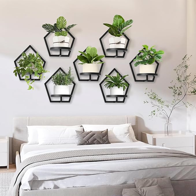 2 Packs Wall Hanging Planters for Indoor Plants, 7.9inch Metal Wall Plant Holder Hanger Wall Decor, Wall-Mounted Hanging Planters Window Plant Shelves Outdoor(Black)