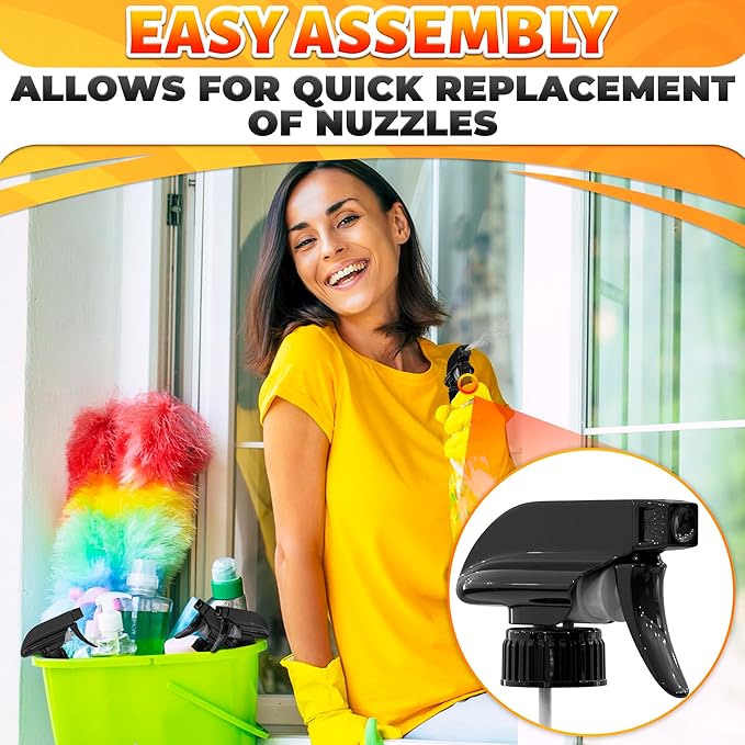 4 Pack Spray Nozzle for Bottles – Replace Broken Sprayers in Seconds with Spray Bottle Nozzle Replacement – Fits 8 Oz & 16 Oz Bottles, Trim-To-Fit Tube, Mist & Stream Modes, Secure Fit Trigger Sprayer