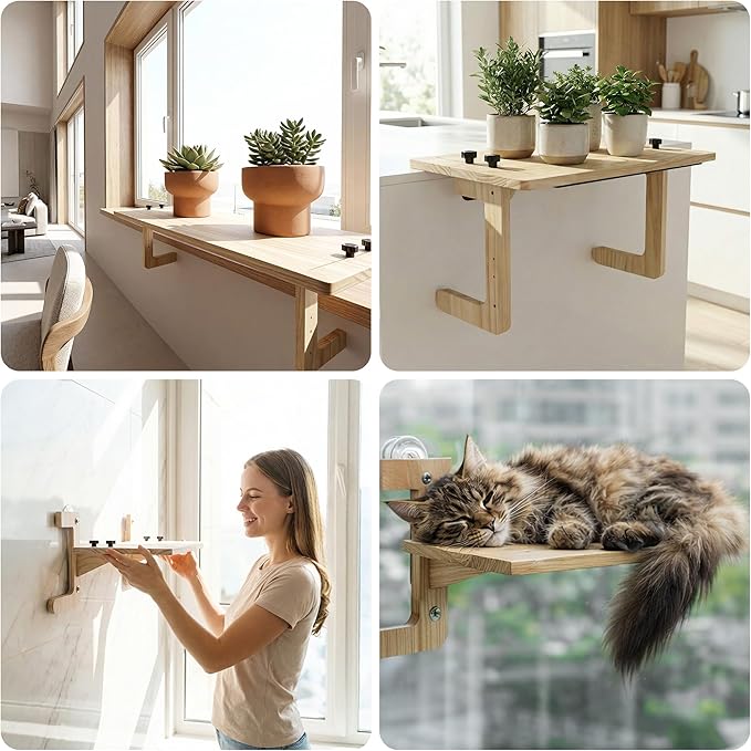 Window Plant Shelves with Suction Cups, Adjustable No-Drill Window Shelf for Plants, 21.7" Window Sill Extender, Heavy-Duty Window Plant Shelf for Indoor Window Gardens, Mounts on Glass or Walls