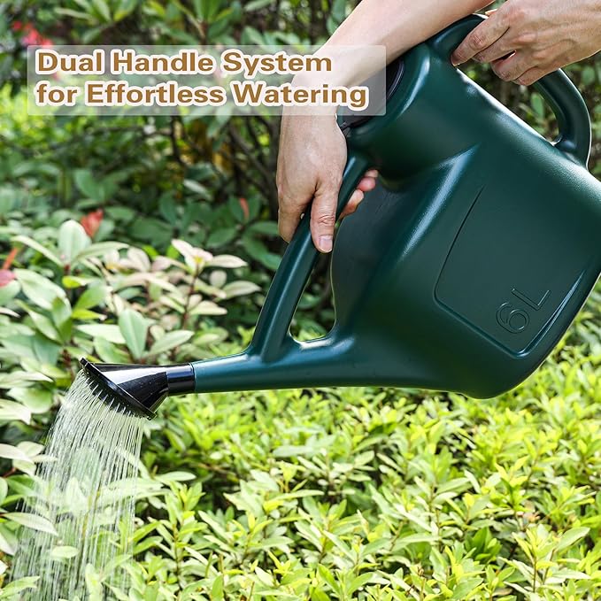 1.5 Gallon Watering Can for Outdoor Plants, Large Plastic Water Can with Long Spout, Lid and Detachable Sprinkler Head, Lightweight Watering Pot for Indoor Houseplants and Garden Flower - 6L