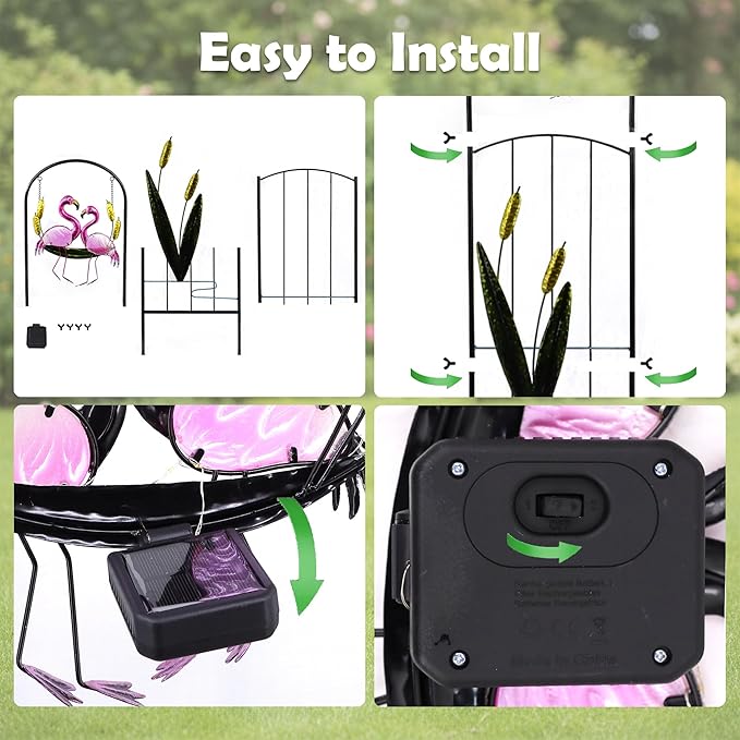 Solar Light Trellis for Climbing Plants Outdoor Made of Metal,Voumsil Flamingo Garden Trellis with Lights for Garden Decor,Court Yard,Balcony