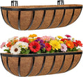 24 Inch Railing Planter Boxes with Adjustable Brackets for Hanging Outdoor Plants, Window Box Planter with Coco Liner for Balcony Deck Porch & Patio Garden Decor, 2 Pack & Black