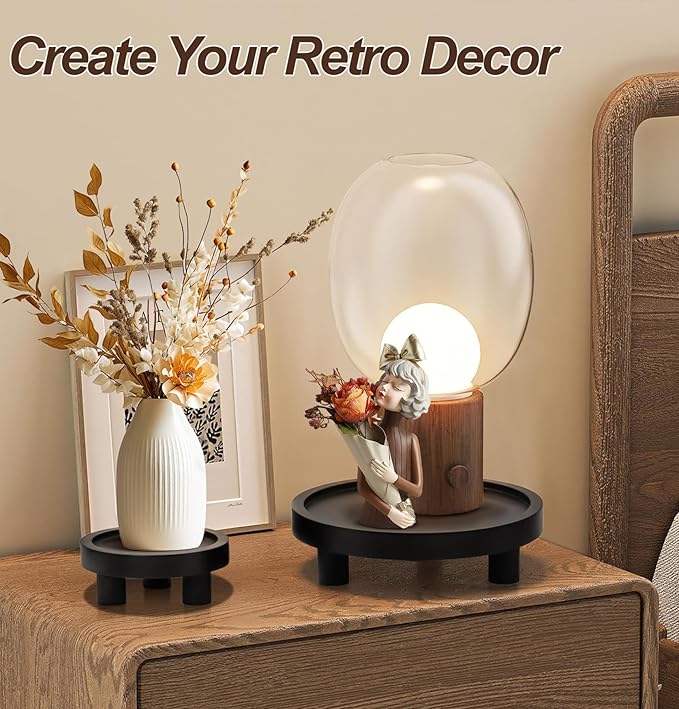 3 Pcs Wooden Risers for Display, Round Wood Riser Plant Stand 5/6/8" Pedestal Stand, Flower Pot Holder Small Planter Tray for Kitchen Home Décor (Black)
