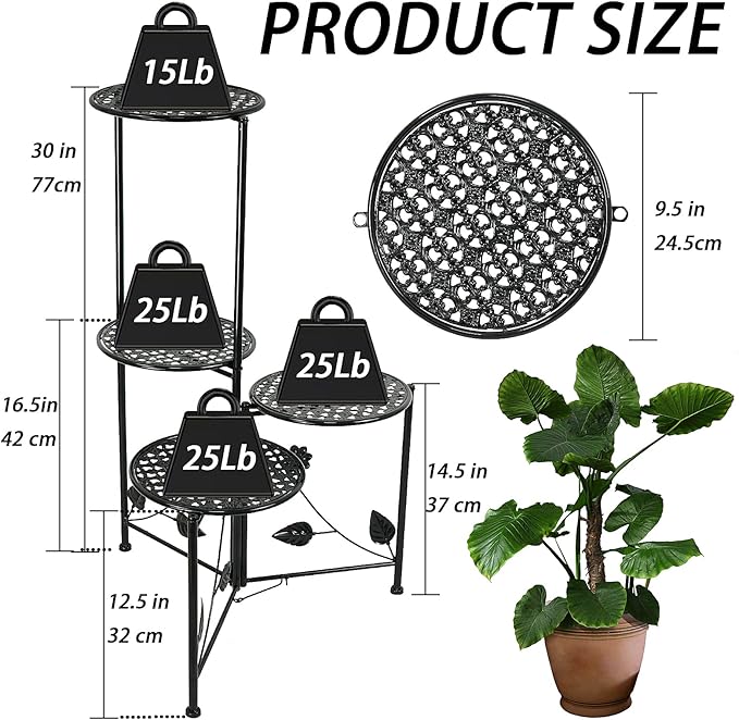 NAKUPE Plant Stand Indoor Outdoor, 3/4 Tier 30" Tall Metal Flower Pot Holder Shelves for Multiple Plants, Multi Tiered Planter Rack Display Shelf for Patio Garden Living Room Corner(Black)
