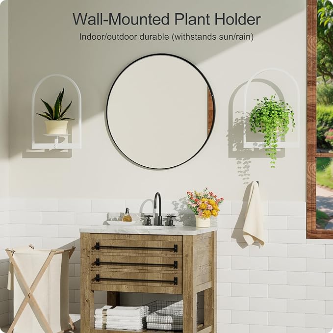 White Metal Wall Plant Holder - 2-Pack Wall Mounted Plant Stands and Hanging Holders for Indoor Planter and Flower Pot - Arch Decor Shelf for Plant Storage (Pot Not Included)