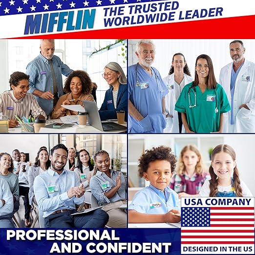Mifflin-USA Name Tag Magnets (100 Magnets, 1.75 x 0.5 inches), Name Tag Magnet Backs w/ 3 Extra-Strong Neodymium for ID Badge Holders