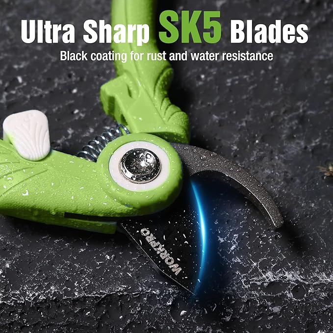 WORKPRO 6.9" Bypass Pruning Shears, Gardening Scissors with Sharp SK5 Steel Blade, Handheld Garden Floral Clippers for Rose, Plants, Flowers, Fruits Trees, Gardening Gifts for Women & Men, Green
