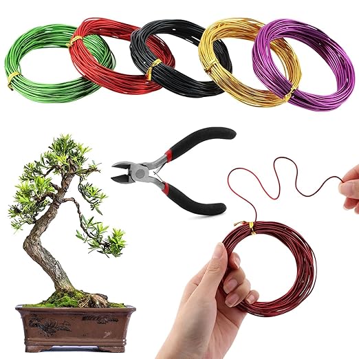 Bonsai Wire for Bonzai Trees,1.5mm x 10m/roll Aluminum Bonsai-Training Wires with Hand Plier Cutter,Adjustable Easy to Bend Anodized-Wires for Bonsai-Tree Training DIY Tools(5roll)