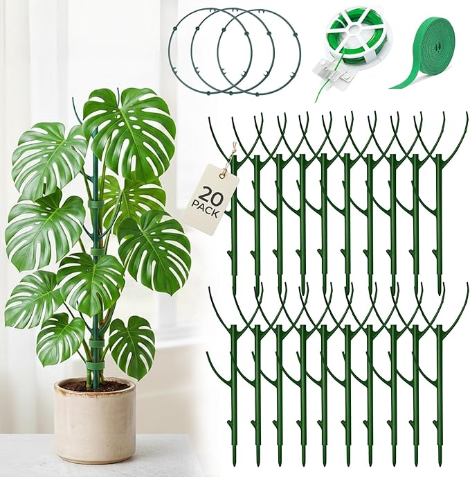 Monstera Plant Support Stakes Indoor - 20 Pack Stackable Garden Trellis for Potted Climbing Pothos Support - Durable All-in-One Tall Plant Sticks Pole for Modern Home Gardening (20 Pack)