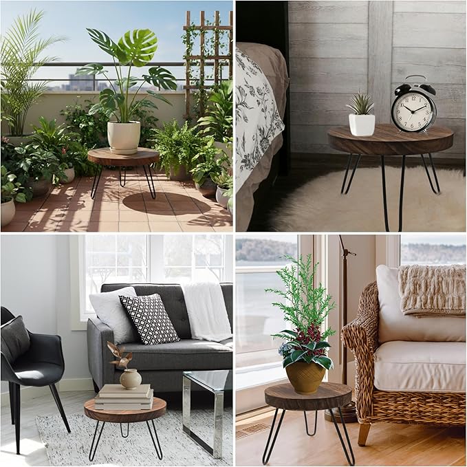 Wood Plant Stand Indoor Outdoor, 10'' Wooden Planter Stands Fit 5-12 Inch Pot, Plant Stool Flower Pot Stand Gardening Display Pedestals for Decor Living Room Balcony, Office, Patio
