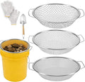 3PCS Soil Sifter for Gardening, Rock Soil Sifter with Handle Compost Sifting Screen for 5 Gallon Buckets with Metal Garden Tool Shovel Gloves 3,6,10mm Mesh Sizes Remove Stone Fine Gravel Sand Dirt