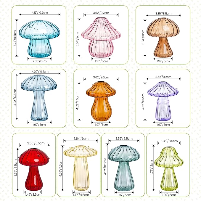 Plant Propagation Station, Set of 10 Colored Mushroom Vase, Glass Propagation Stations, Mini Terrarium for Plants, Unique Small Propagation Planter Cute Mushroom Decor Gifts for Women (10Pcs Colorful)