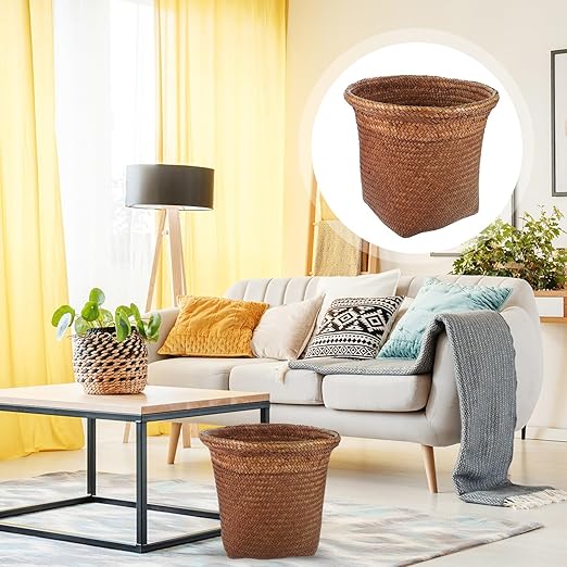NUOBESTY Woven Trash can Trash can Straw Rattan Garbage bin Waste Basket Planter Basket for Home Kitchen Bedroom Bathroom Motion Sensor Office Slim