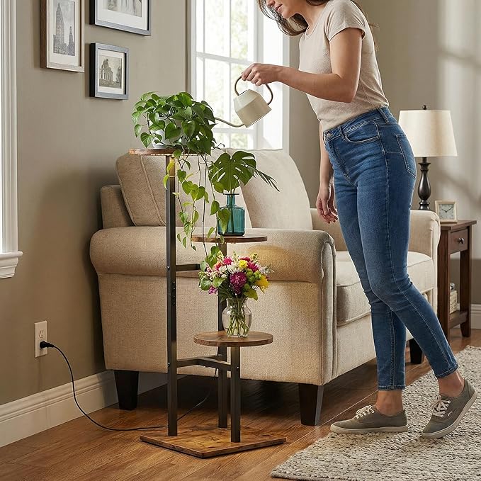 3 Tier Plant Stand Indoor with Grow Light, Tiered Plant Stands for Indoor Plants Multiple, Corner Flower Stand for Living Room, Multi-Layer Vintage Design Plant Shelf