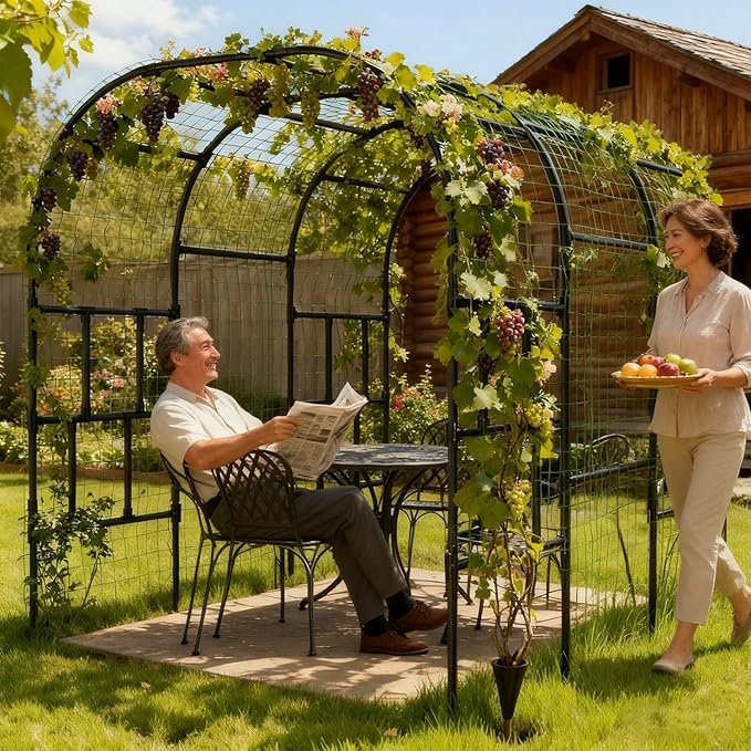 SUNYRISY 118" x 80" x 87" Extra Large Garden Arch Trellis for Climbing Plants Outdoor, Tall Archway Garden Gazebo Heavy Duty Metal Plant Support Outdoor for Grape Vine Cucumber Flower
