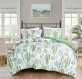 Chezmoi Collection Cereus 3-Piece Southwestern Serene Desert Comforter Set - Green Blue Cactus Succulent Plant Printed Washed Microfiber Bedding, Queen
