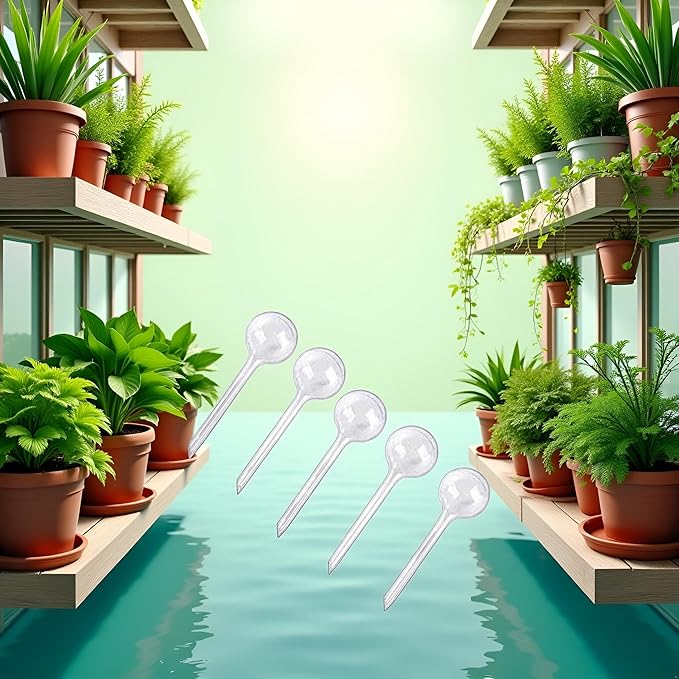 4 Pcs Clear Plant Watering Globes,Plastic Self-Watering Bulbs,Flower Automatic Watering Device,Garden Waterer for Plant Indoor Outdoor Stakes, Vacation Plant Care, Water Conservation Device