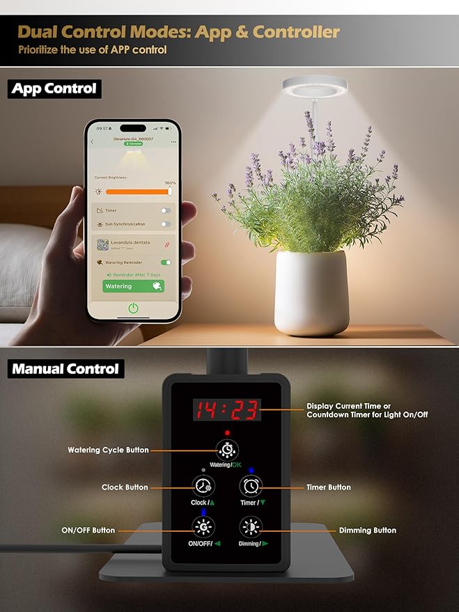 Smart Grow Lights for Indoor Plants, Plant Light with Auto-Timer, Full Spectrum LED Grow Light, Adjustable Height & Stepless Dimming,Plant Assistant Suitable for Most Plants (Black(Desktop2))