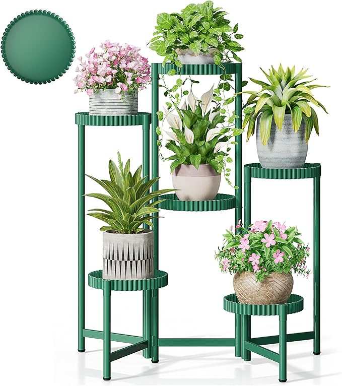 6 Tier Large Plant Stand Indoor, 7.9 Inch Wide Tall Corner Metal Plant Stands Outdoor for Multiple Plants, Folding Tiered Flower Display Holder Rack Shelf for Living Room Patio Porch Balcony - GreenFloroma