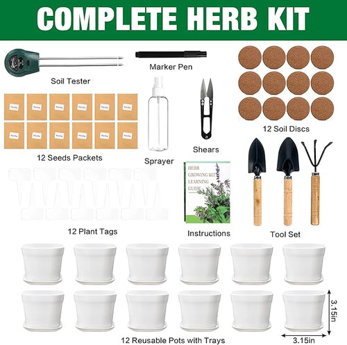 12 Herb Garden Kit Indoor - 42 Pcs Complete Kitchen Window Herbs Seeds Growing Starter Set Kit Gardening Gift Birthday Housewarming Christmas Gift for Women Her Mom Men Home Chefs Gardener Beginner