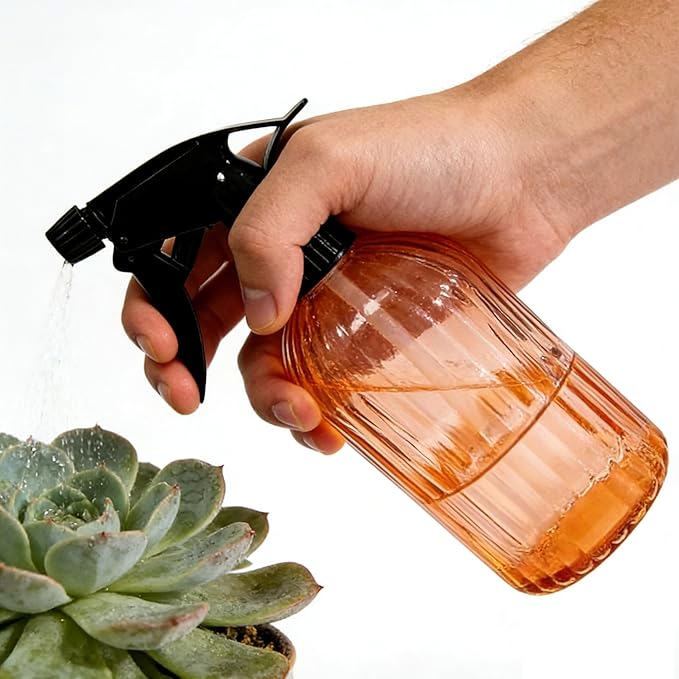 Glass Plant Spray Bottle, 13.5oz Refillable Plant Mister Bottle, Handheld Water Spray Bottle with Adjustable Mist Nozzle for Outdoor Gardening, Indoor Flowers, Cleaning, Hair & Pets Care (Orange)