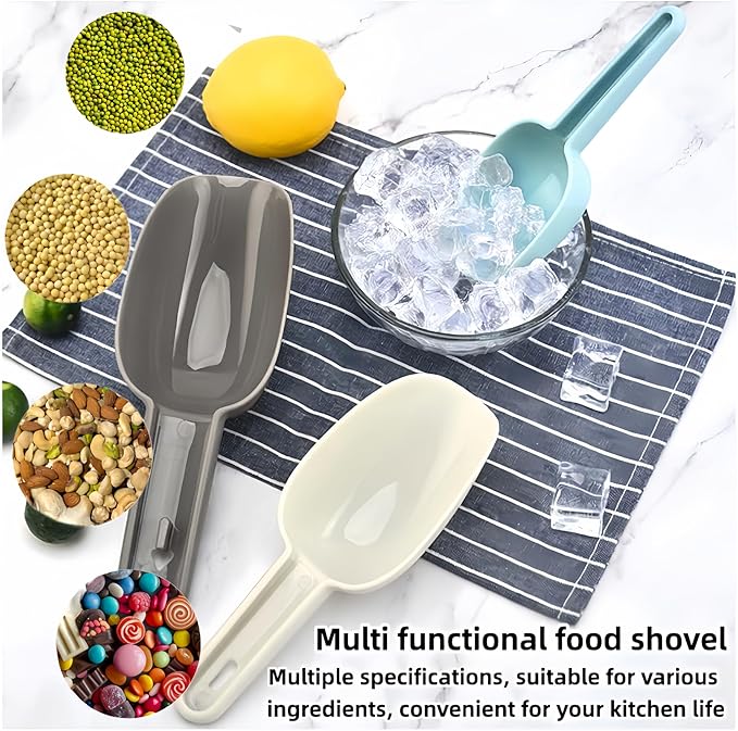 3 Piece Colored Plastic Ice Scoop Set,Thickened PP Utility Ice Scoop(Gray Large/Beige Medium/Blue Small) For Freezer,Ice Maker,Ice Cube, Ice Bucket, Coffee Beans,Ice Cream, Popcorn,Dishwasher Safe