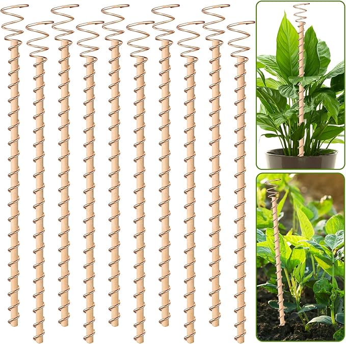 10pcs Electroculture Plant Stakes, 13.5'' Copper Coil Wire Antennas Garden Stakes, Tensor Rings Kit, Copper Rods Electronic Planting for Growing Vegetable Garden Plants Support Outdoor Indoor