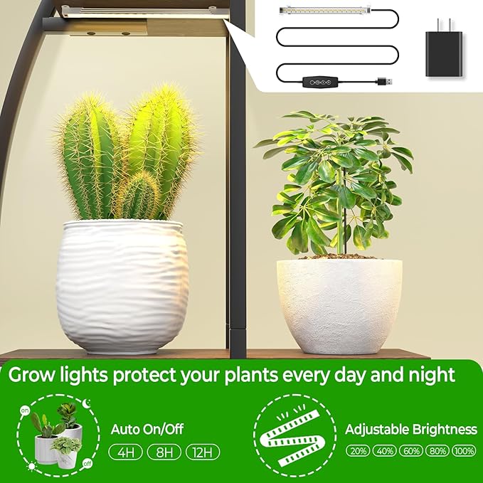 Plant Stand Shelf Indoor with 6 Grow Light, 7 Tiered 65" Tall Black Large Half Moon Lighted Plant Rack Holder, 2 Pack Big High Circular Arch Multi Herb Stand with Built in LED Grow Light Set