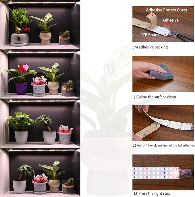 6.6FT LED Plant Grow Light, 840LEDs Full Spectrum Grow Lamp with High PPFD, 24V 55W Cuttable Plants Growing Light Strip Flexible Self Adhesive for Seedlings Veg Flower