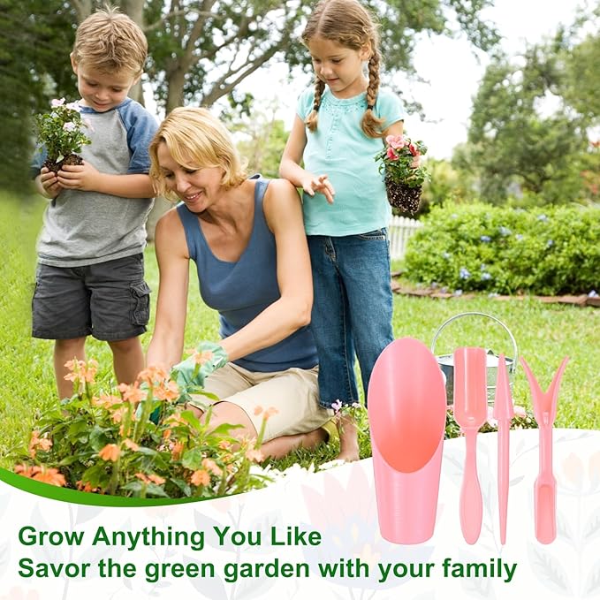 M METERXITY 1-Set Garden Shovel Hand Tools Transplanting Succulent Cultivation Digging Scoops Kits, Plastic Mini Garden Tool Set for Flower Planting/Bonsai Potting [Pink]