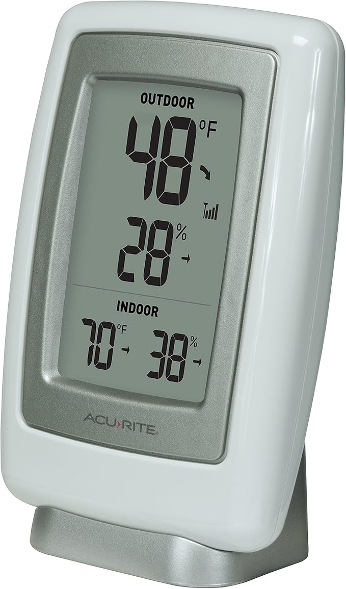 AcuRite 00611 Indoor Outdoor Thermometer with Wireless Temperature Sensor & Hygrometer White Small