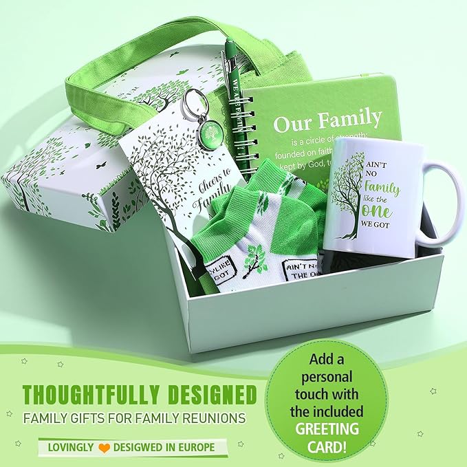 Pickmesh 8 Pcs Family Reunion Favors Set Family Reunion Gift Include Families Tree Canvas Tote Bag Spiral Notebook Pen Card 12 oz Mug Keychain Socks for Families Gathering Party Supplies