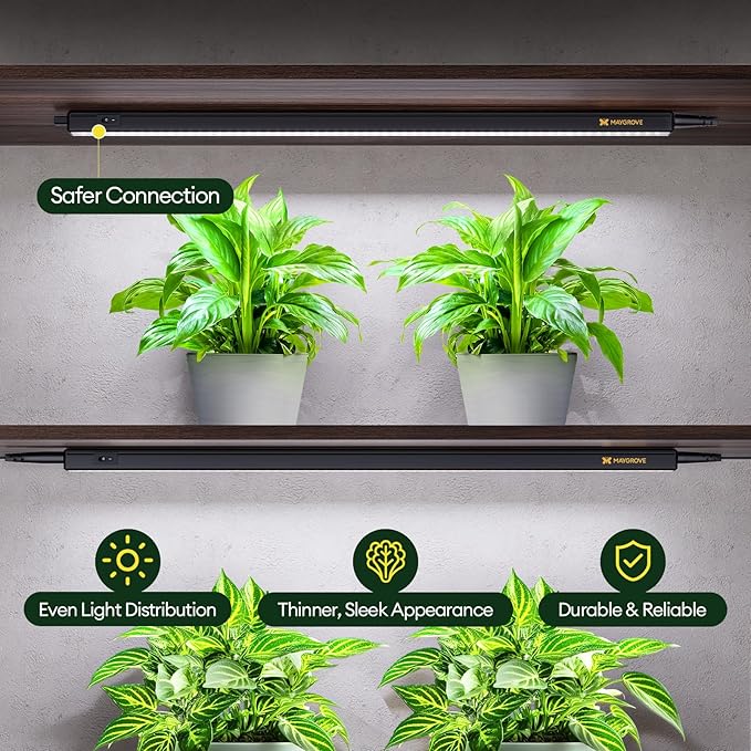 Maygrove Grow Lights for Indoor Plants, Sunlike Full Spectrum 5000K 2FT LED Growing Lamp 60W (4 x 15W), T5 Grow Light Strip for Seed Starting, Vegetables, Linkable, Black, 4-Pack