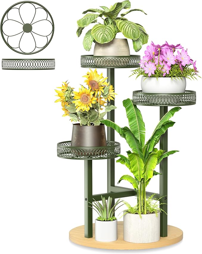 Stand Plants, 3-Tier Metal Plant Stands for Outdoor Indoor Plants,Heavy Duty Flower Pot Stands for Multiple Plants,Decoration Display Racks for Patio Garden -GreenFlower